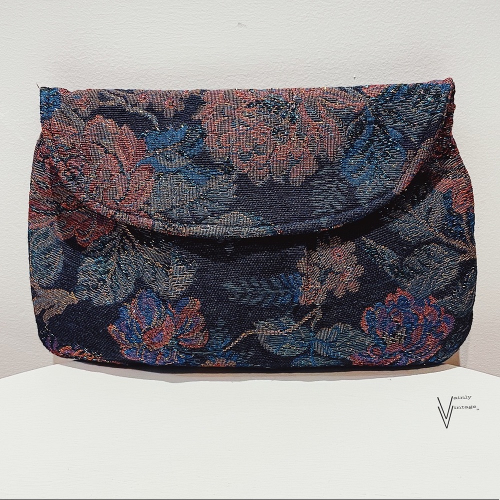 Vintage 60s Italian Made Tapestry Floral Clutch